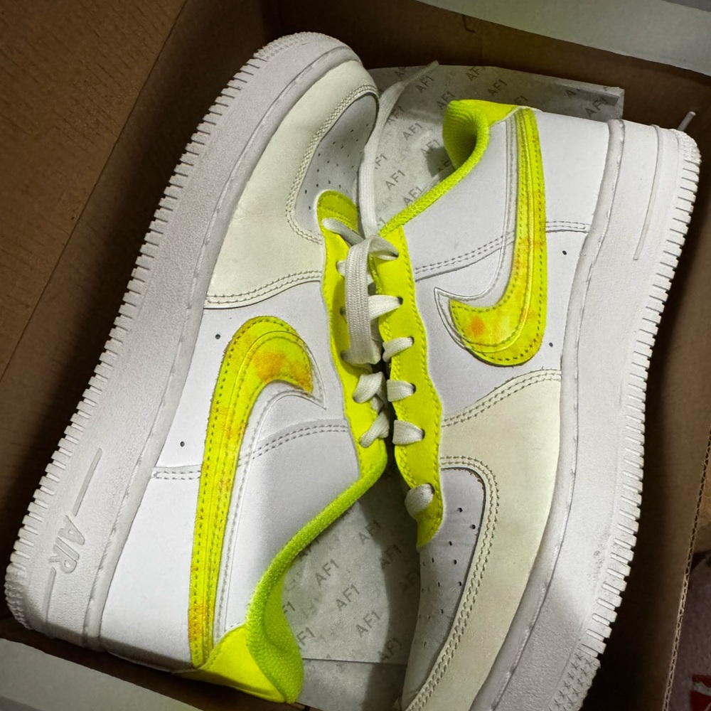 Nike White and Bright Yellow Air Force 1 Sneakers